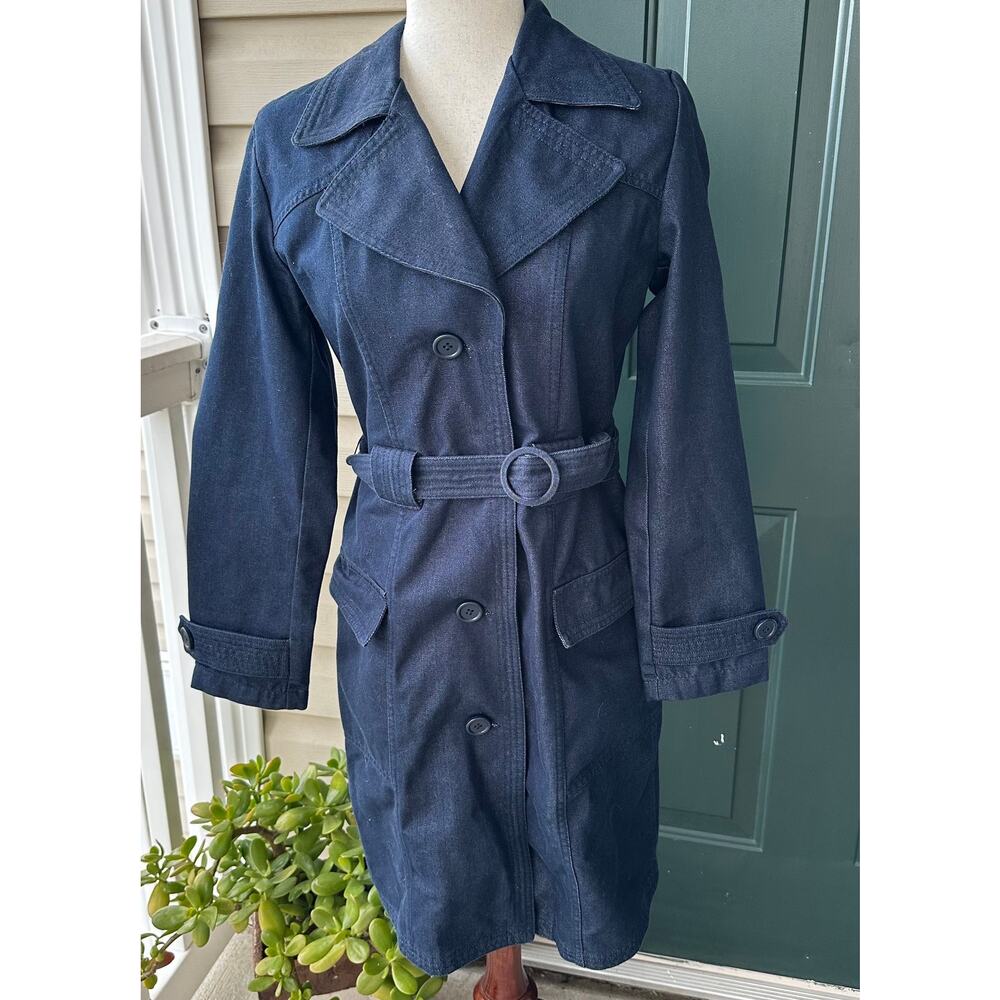 GAP Dark Wash Denim Trench Coat Small | Classic Y2K Heritage Preppy Belted